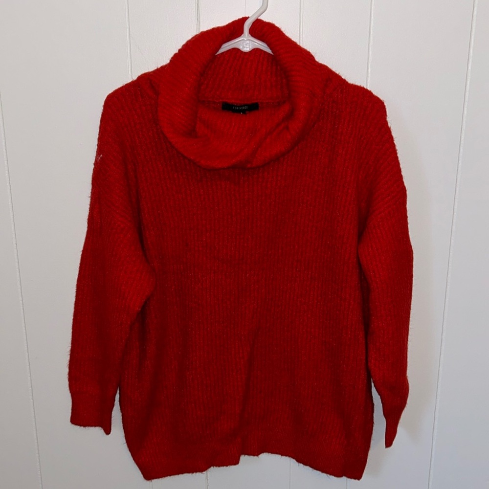 FOREVER 21 red oversized turtle neck sweater S